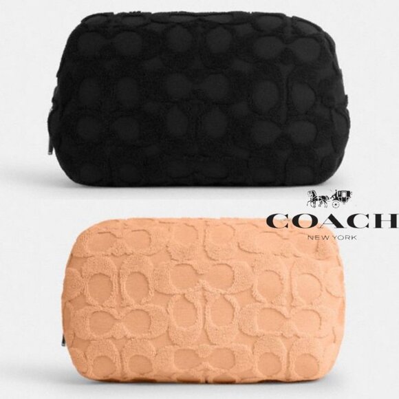 - NWT Coach Signature CU178 Terrycloth Zippered Cosmetic Case Faded Blush - Picture 2 of 2